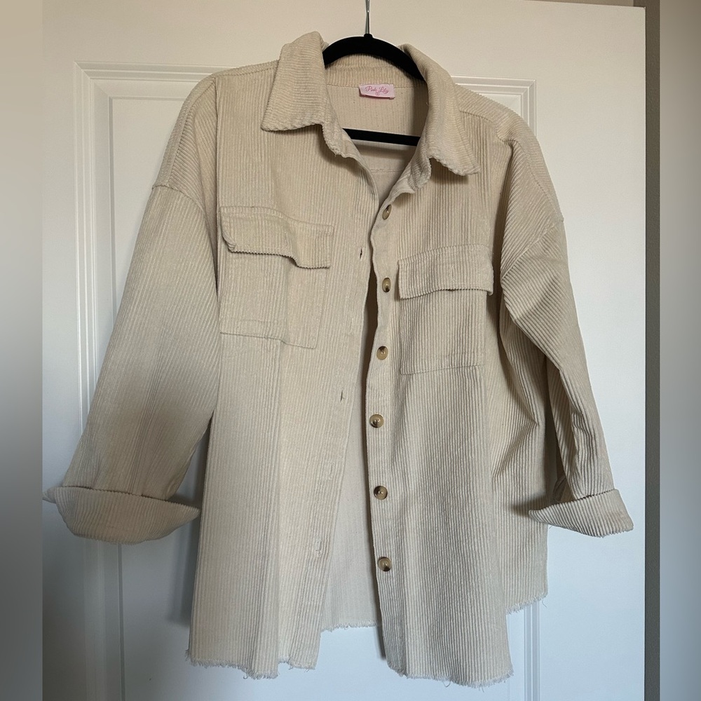 Pink Lily Ivory Corduroy Shacket - Small